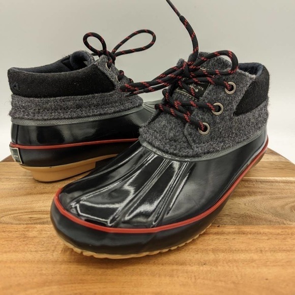 Bass Mandarin‎ Short Duck Boots Woman's Size 6 Black Gray Wool - Picture 1 of 14